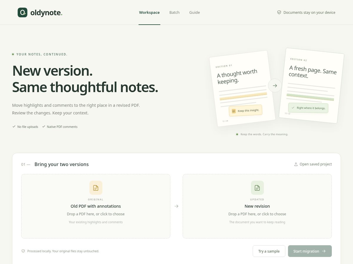 Landing-page snapshot of oldynote.org
