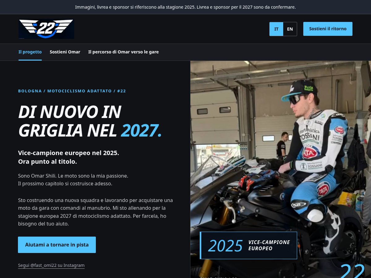 Landing-page snapshot of omi22racing.com
