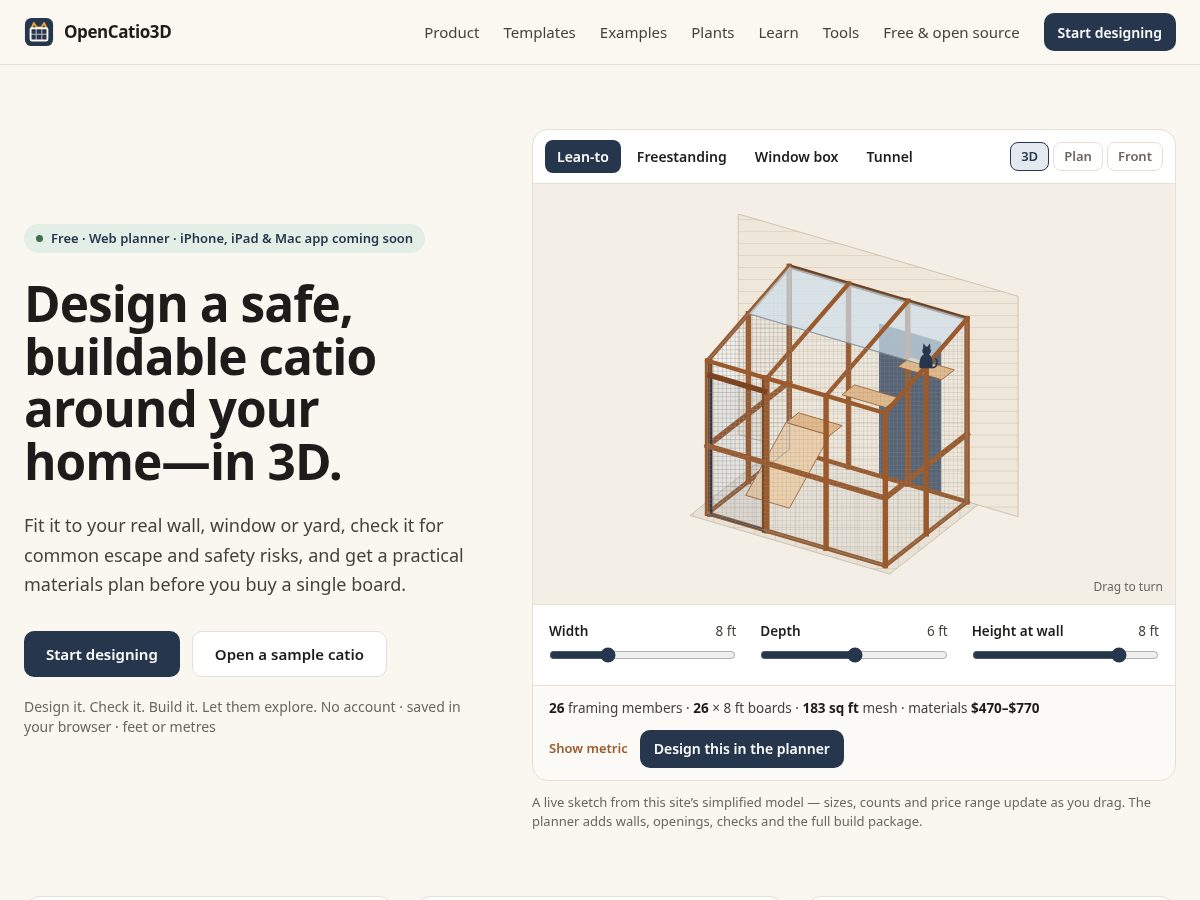 Landing-page snapshot of opencatio3d.com