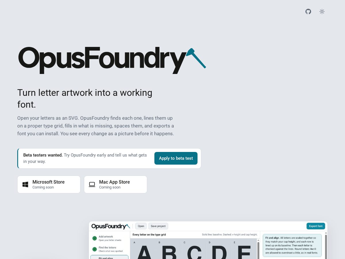 Landing-page snapshot of opusfoundry.app