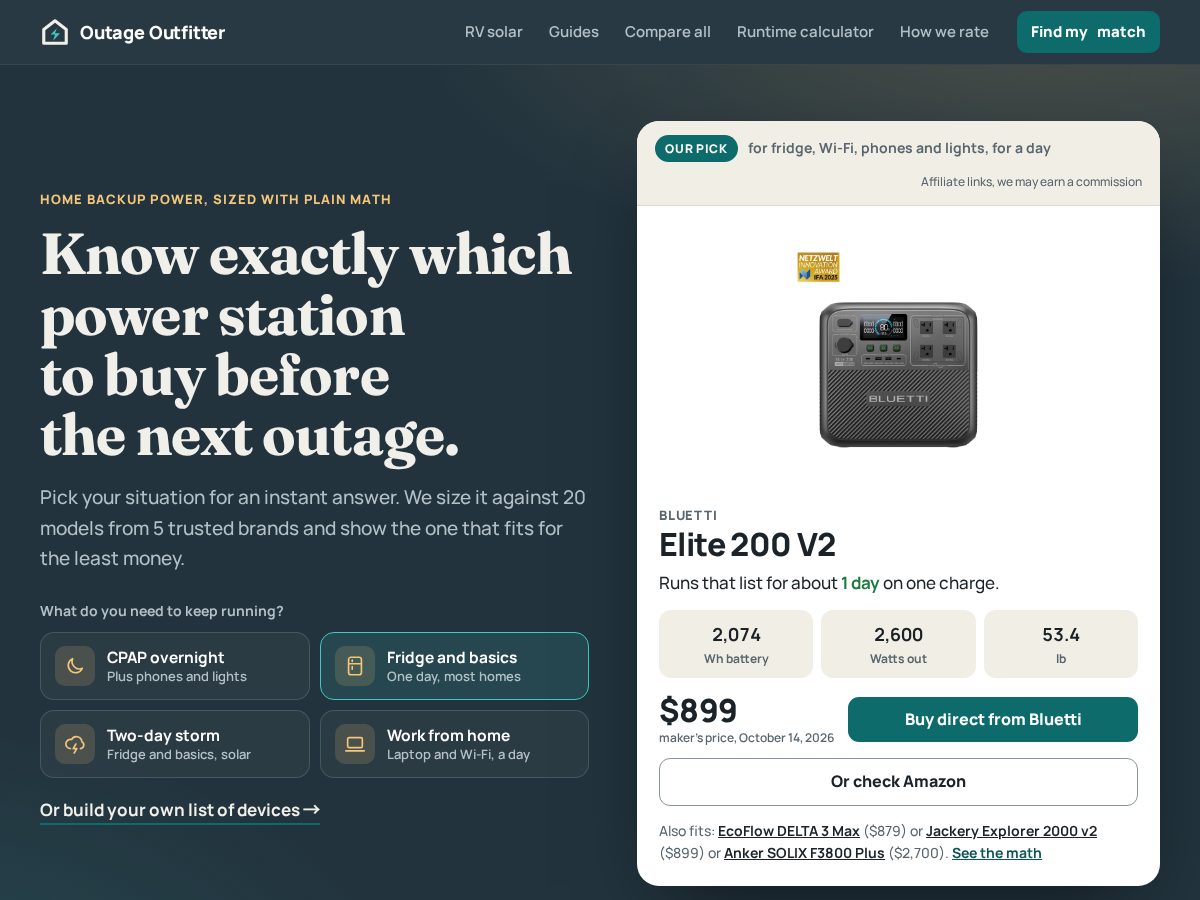 Landing-page snapshot of outageoutfitter.com