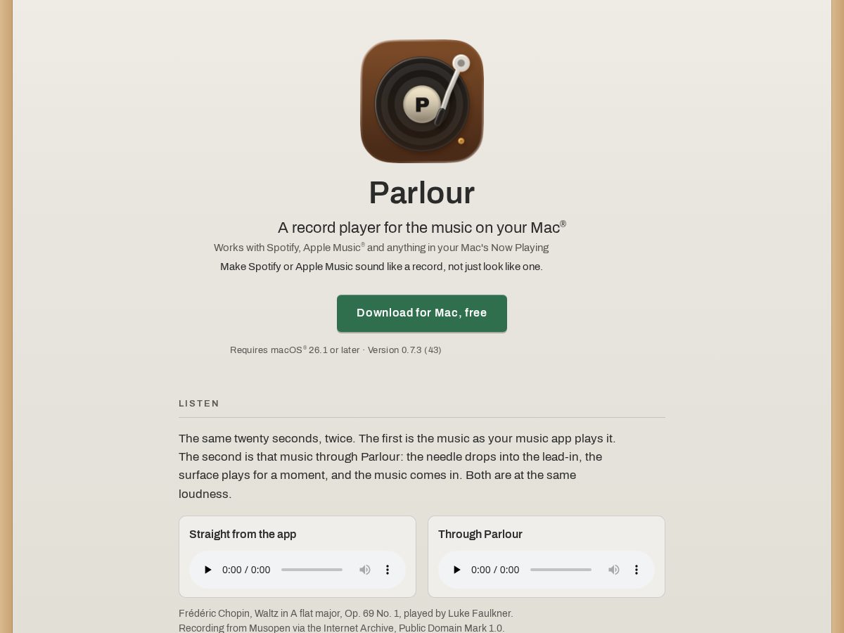 Landing-page snapshot of parlourhifi.com