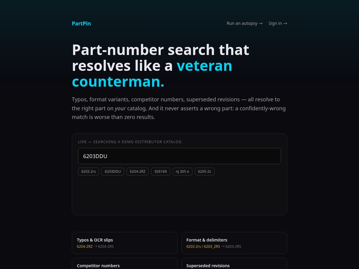 Landing-page snapshot of partpin.net
