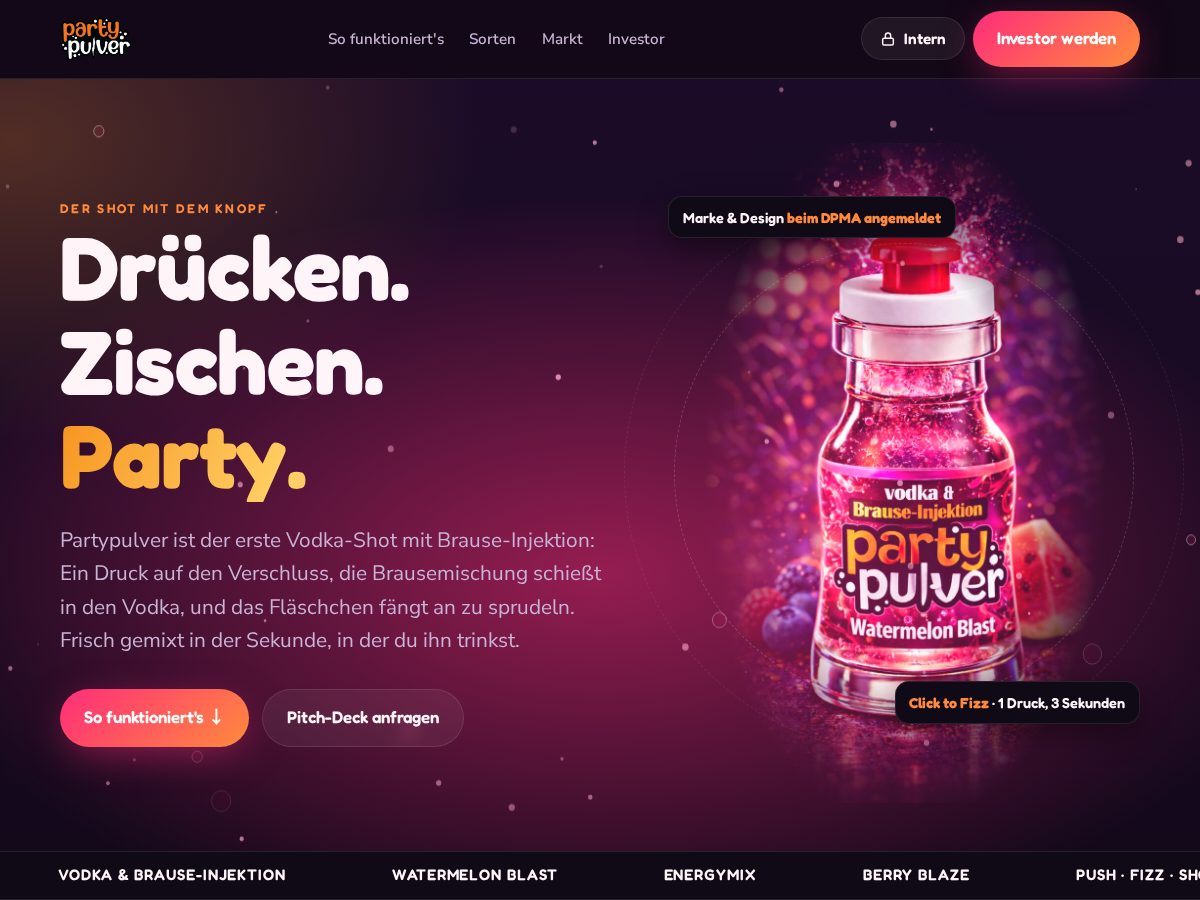 Landing-page snapshot of partypulver.com