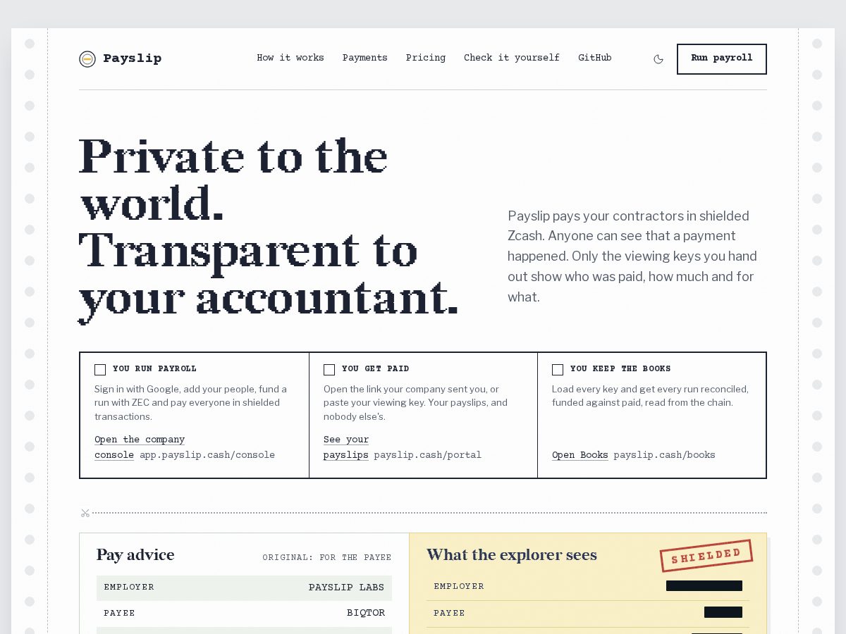 Landing-page snapshot of payslip.cash