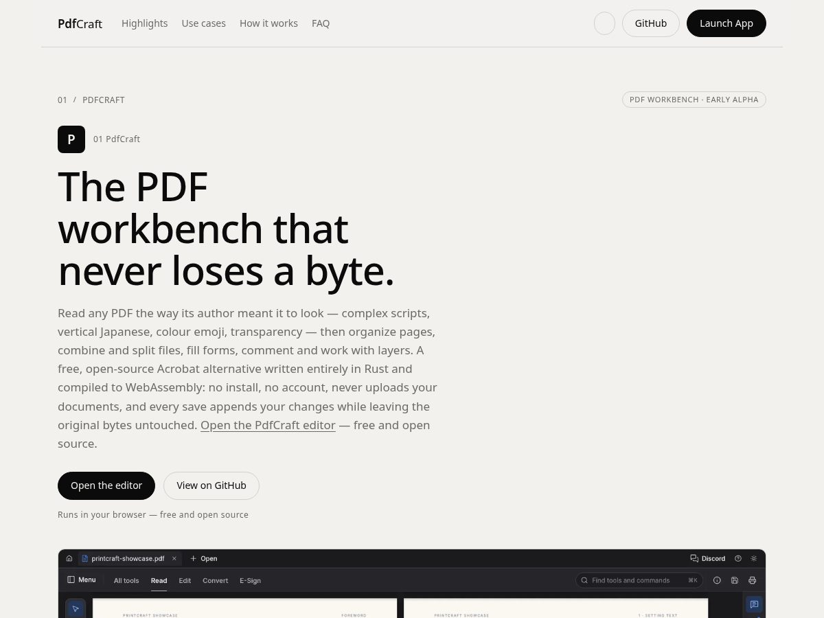 Landing-page snapshot of pdfcraft.live