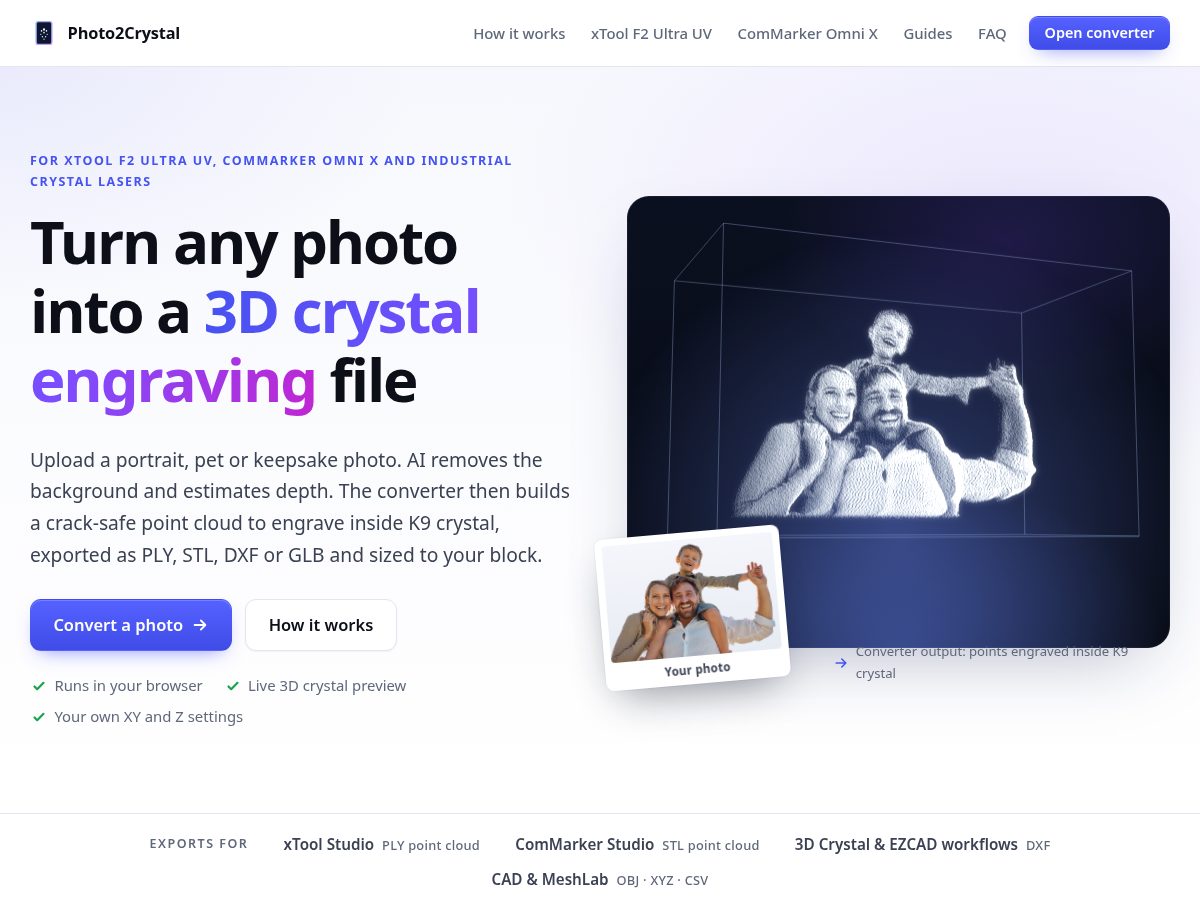 Landing-page snapshot of photo2crystal.com