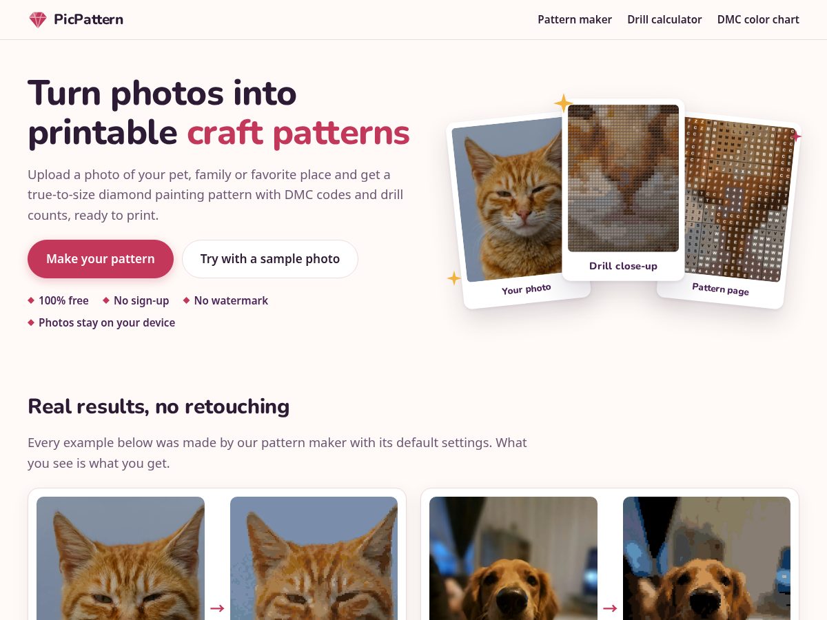Landing-page snapshot of picpattern.com