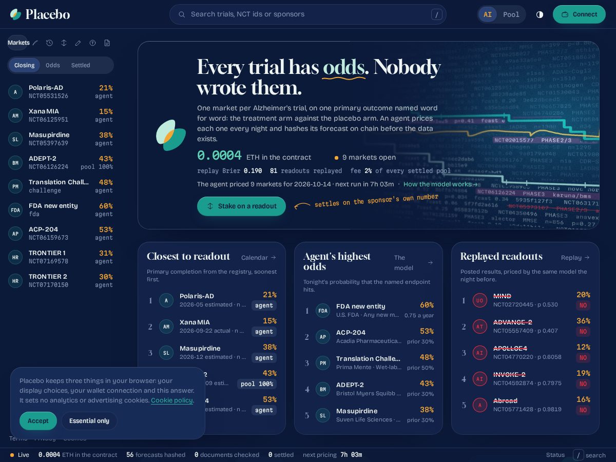 Landing-page snapshot of placebofund.xyz