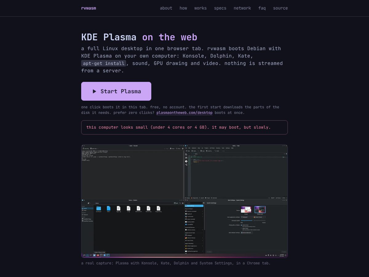 Landing-page snapshot of plasmaontheweb.com
