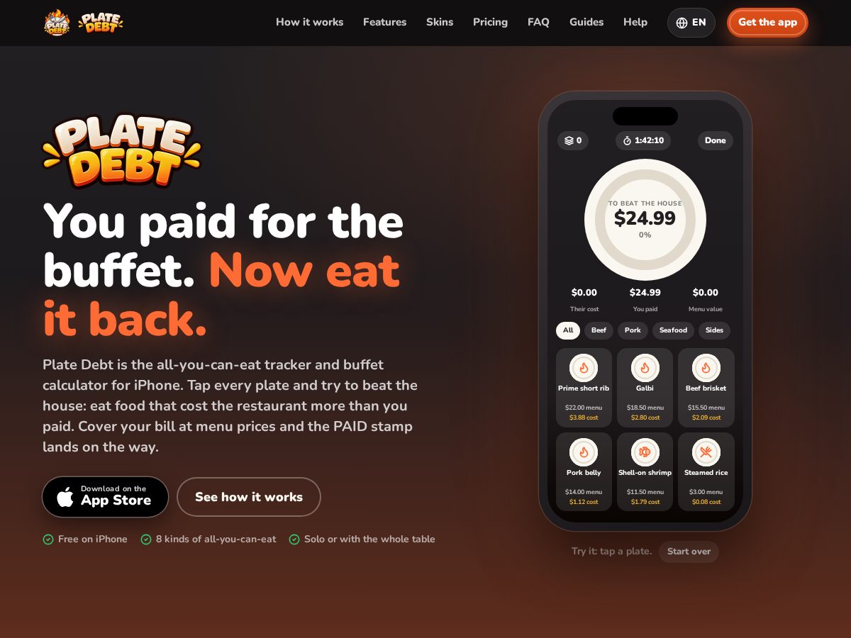 Landing-page snapshot of platedebt.com
