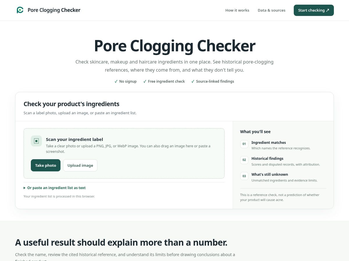 Landing-page snapshot of poreclogscan.skin