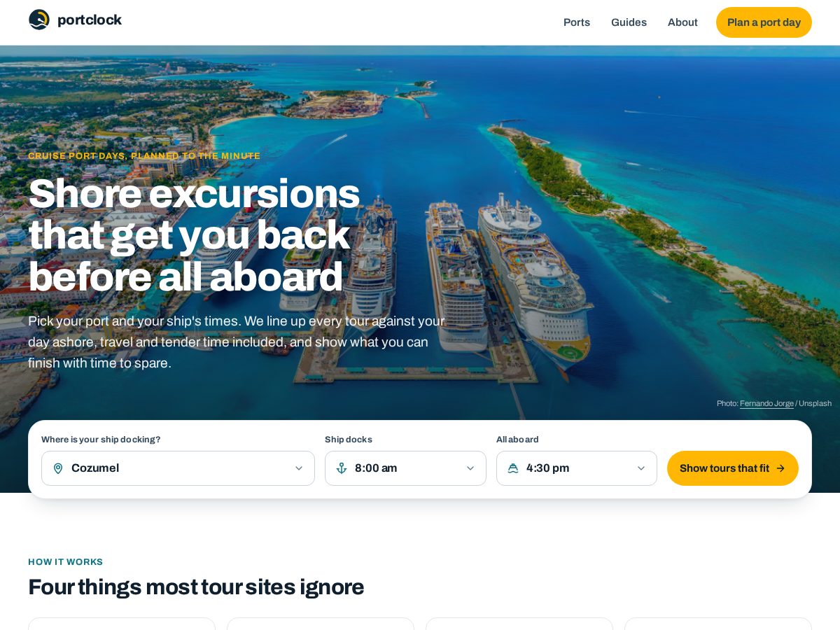 Landing-page snapshot of portclock.com