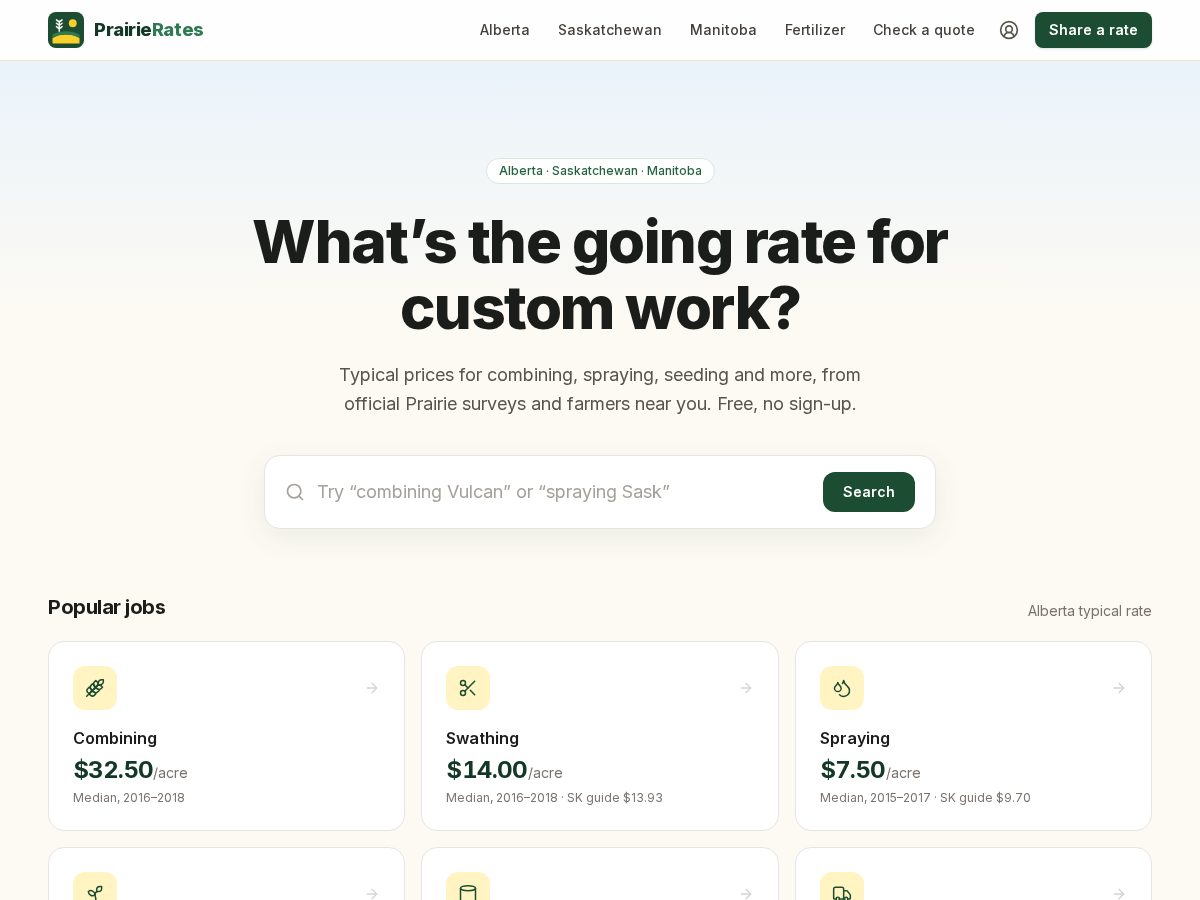 Landing-page snapshot of prairierates.com