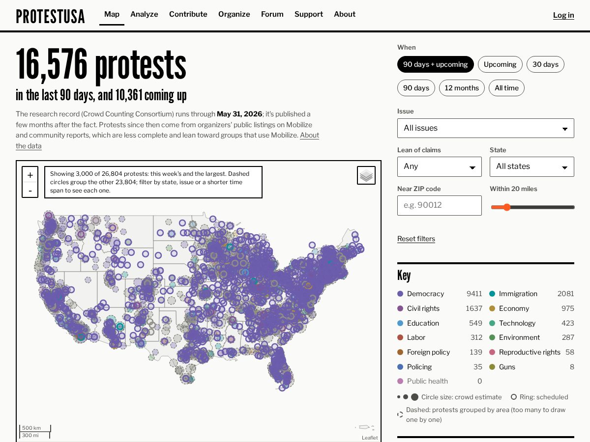 Landing-page snapshot of protestusa.com