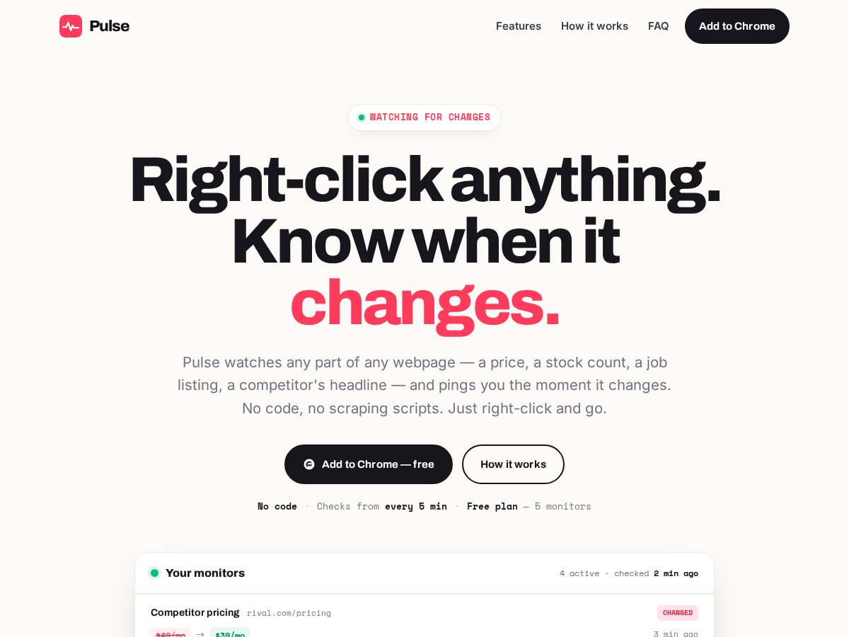 Landing-page snapshot of pulsehelper.com