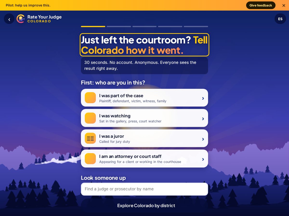 Landing-page snapshot of rateyourjudgecolorado.com