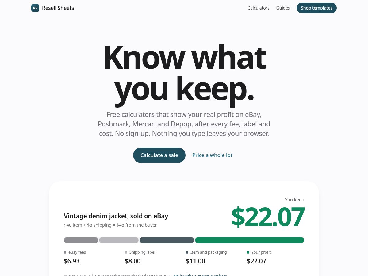 Landing-page snapshot of resellsheets.com