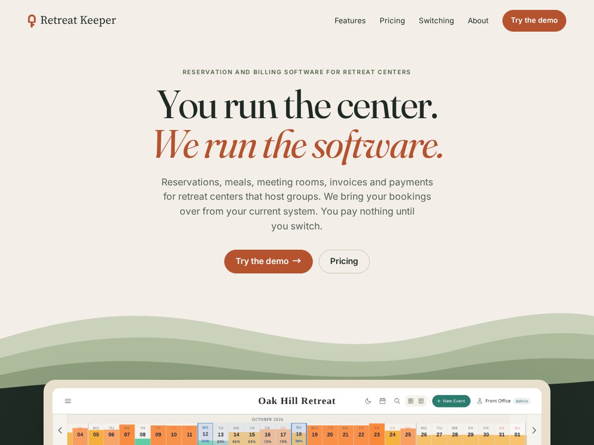 Landing-page snapshot of retreatkeeper.com