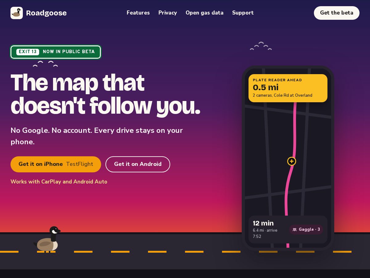 Landing-page snapshot of roadgoose.com