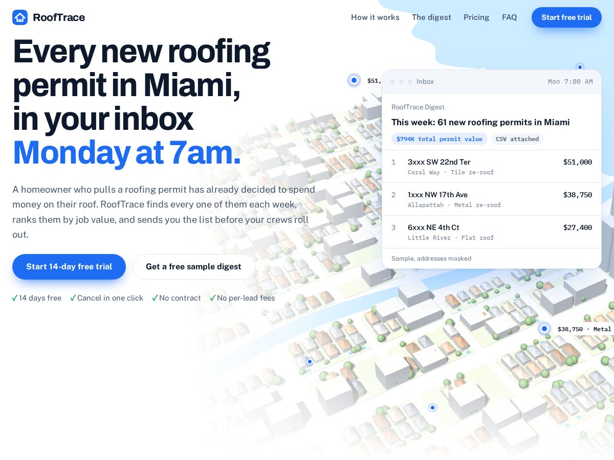 Landing-page snapshot of rooftraceapp.com