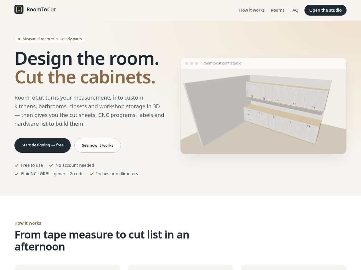 Landing-page snapshot of roomtocut.com