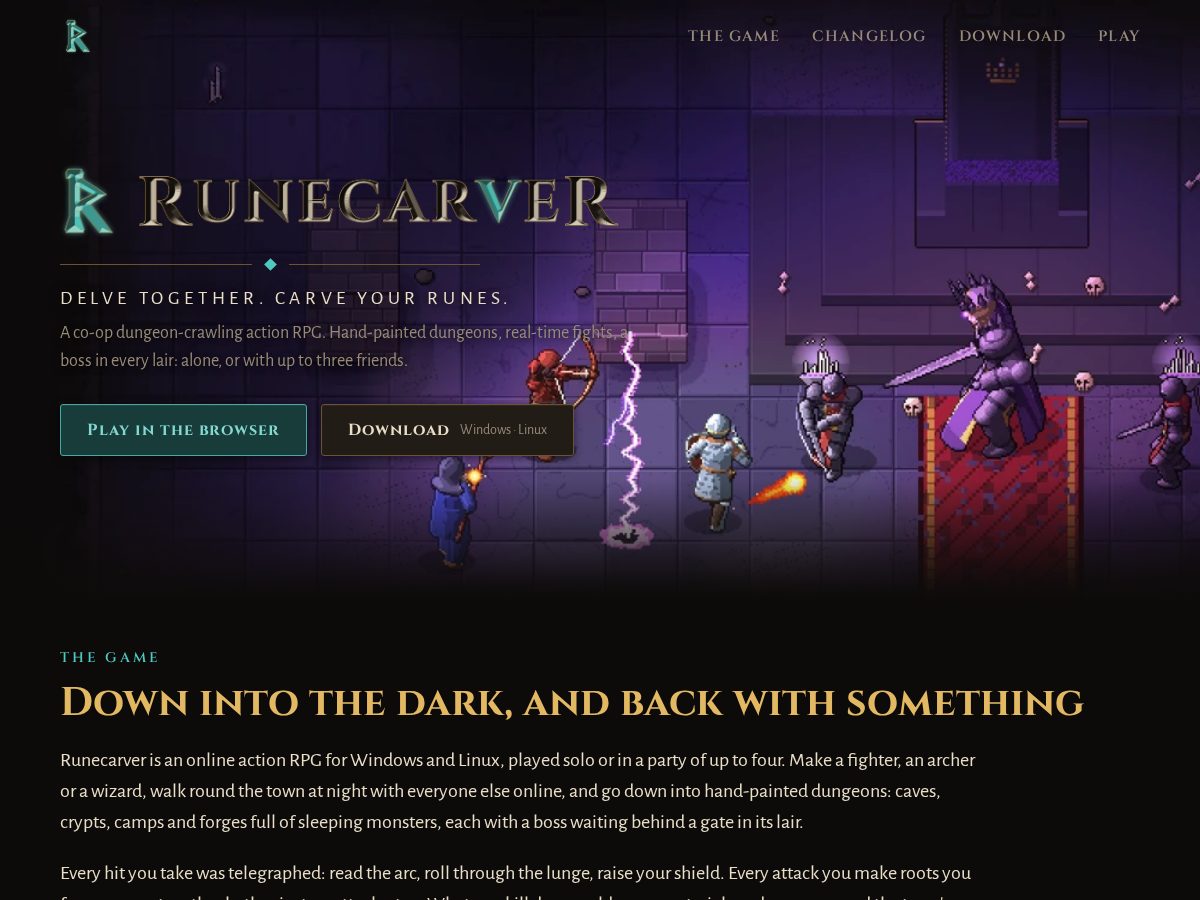 Landing-page snapshot of runecarvergame.com
