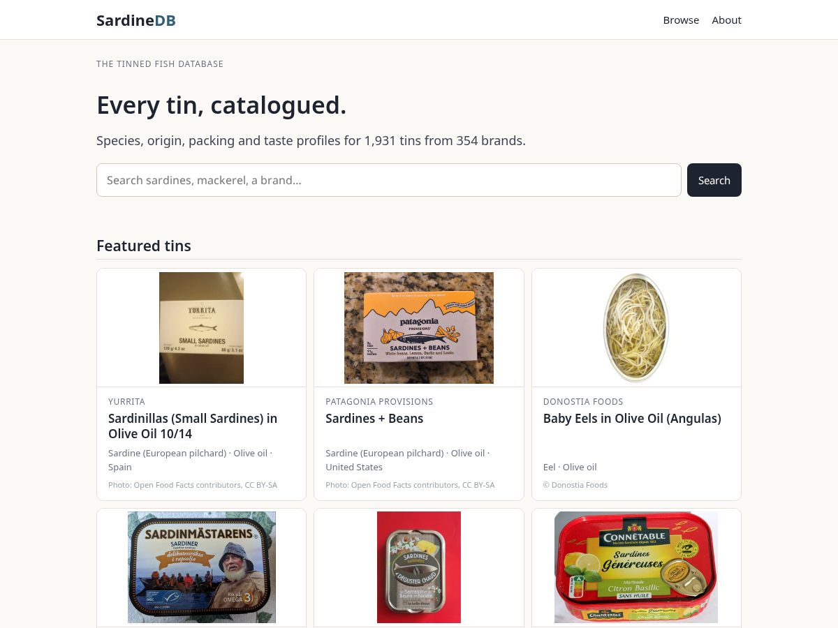 Landing-page snapshot of sardinedb.com