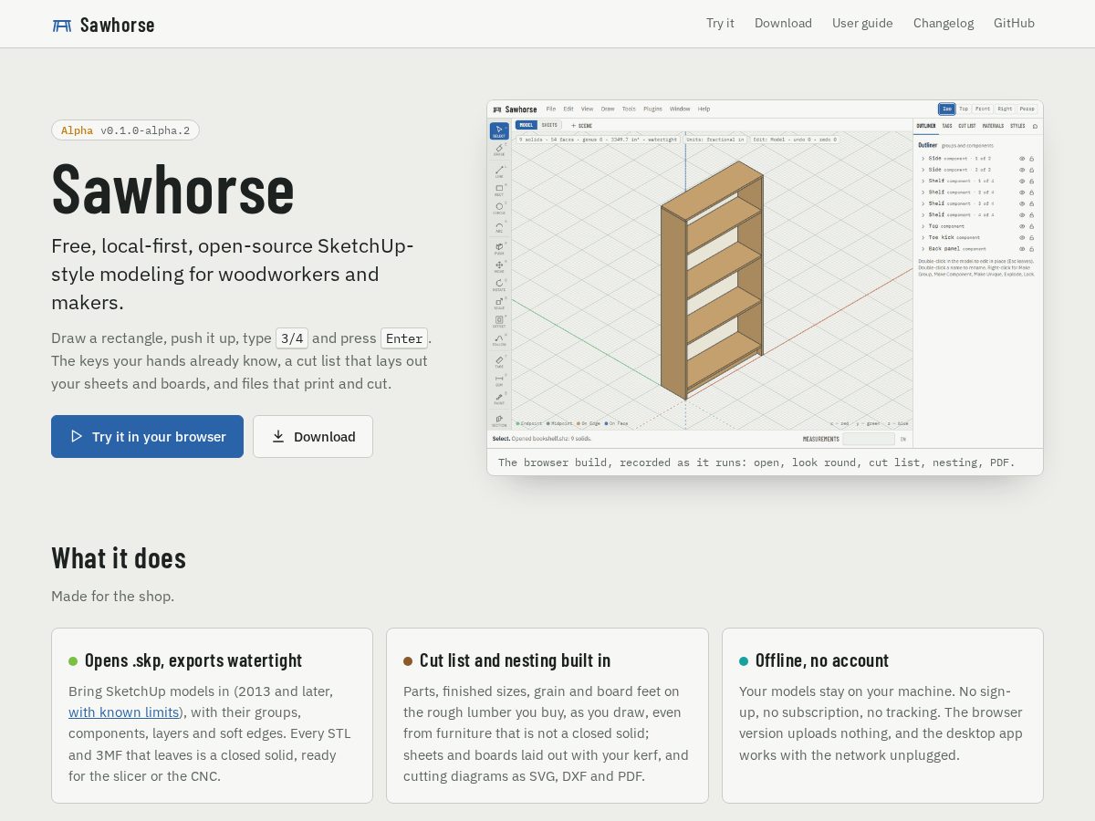 Landing-page snapshot of sawhorse3d.com
