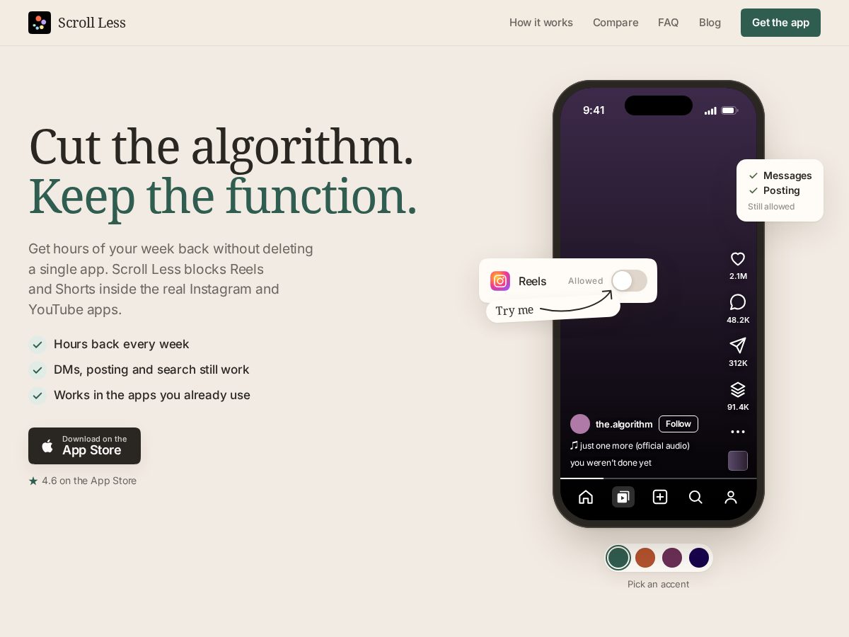 Landing-page snapshot of scroll-less.com