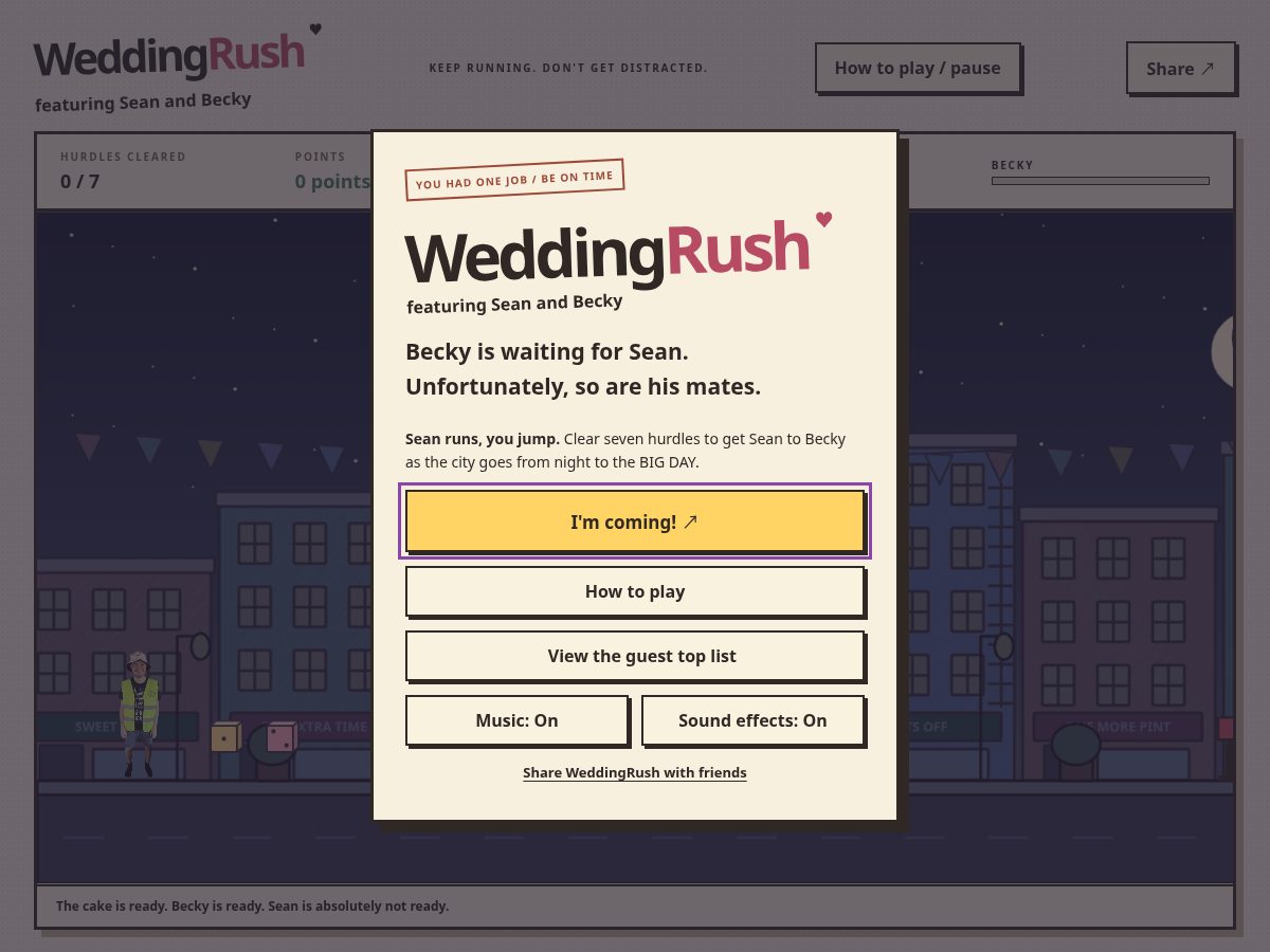 Landing-page snapshot of seanandbeckywedding.run
