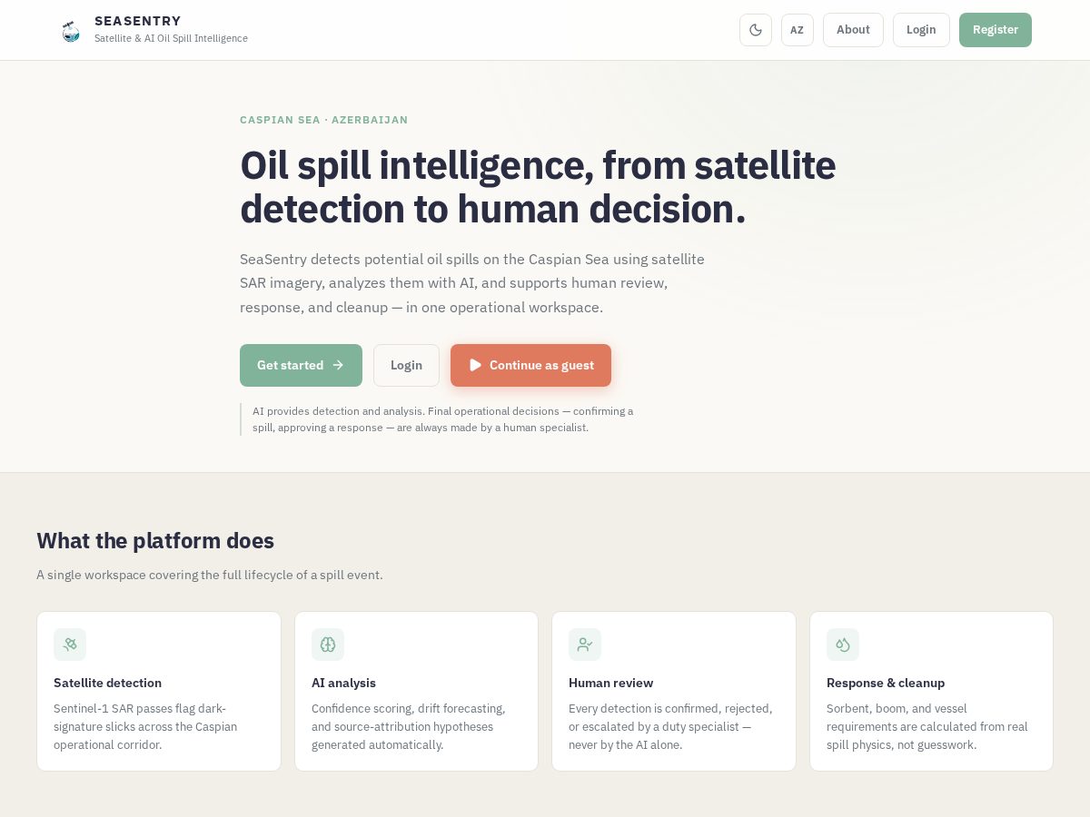 Landing-page snapshot of seasentry.space