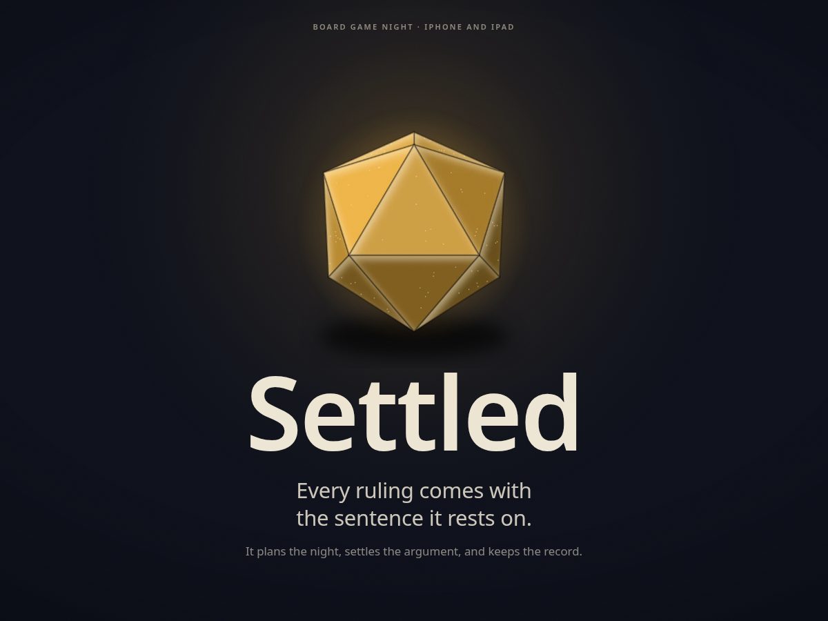 Landing-page snapshot of settled.games
