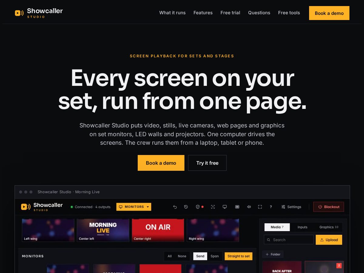 Landing-page snapshot of showcallerstudio.com