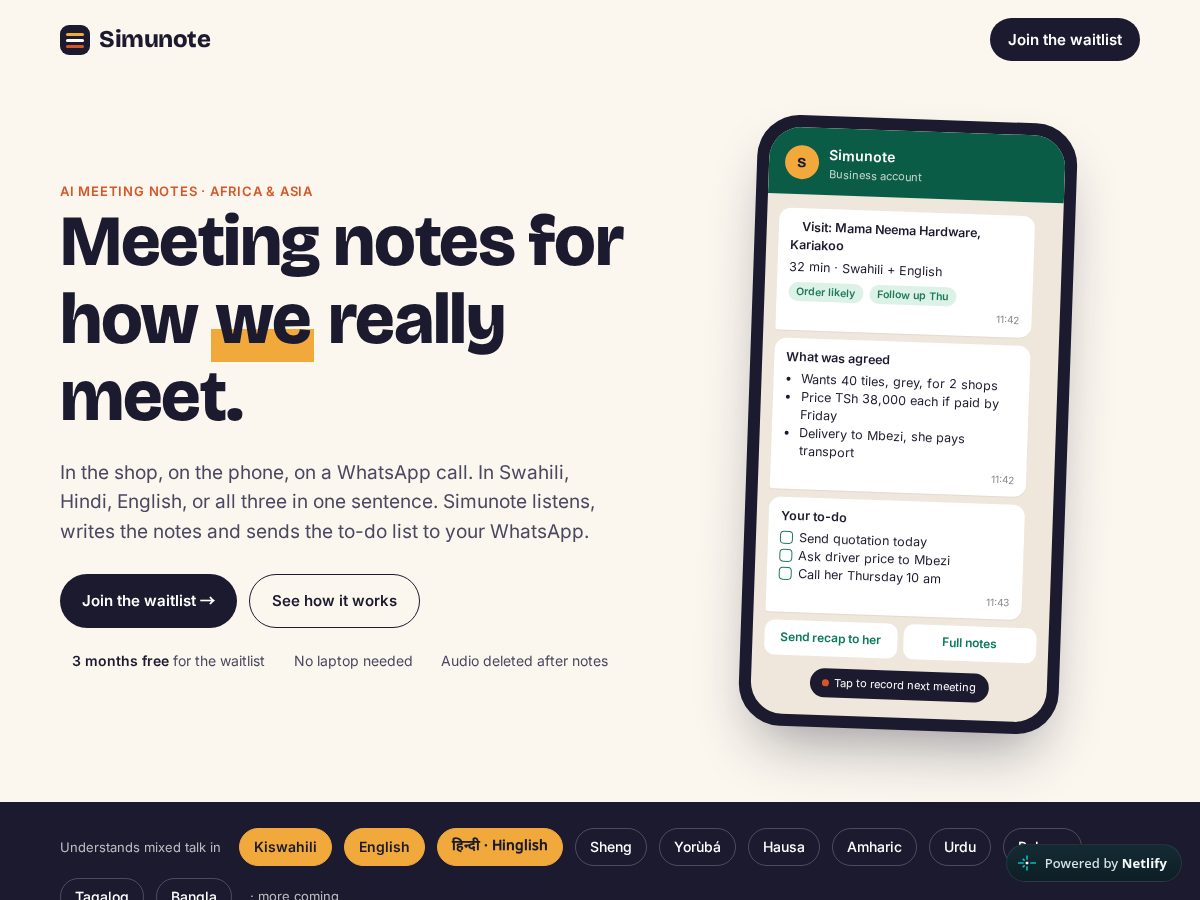 Landing-page snapshot of simunote.world