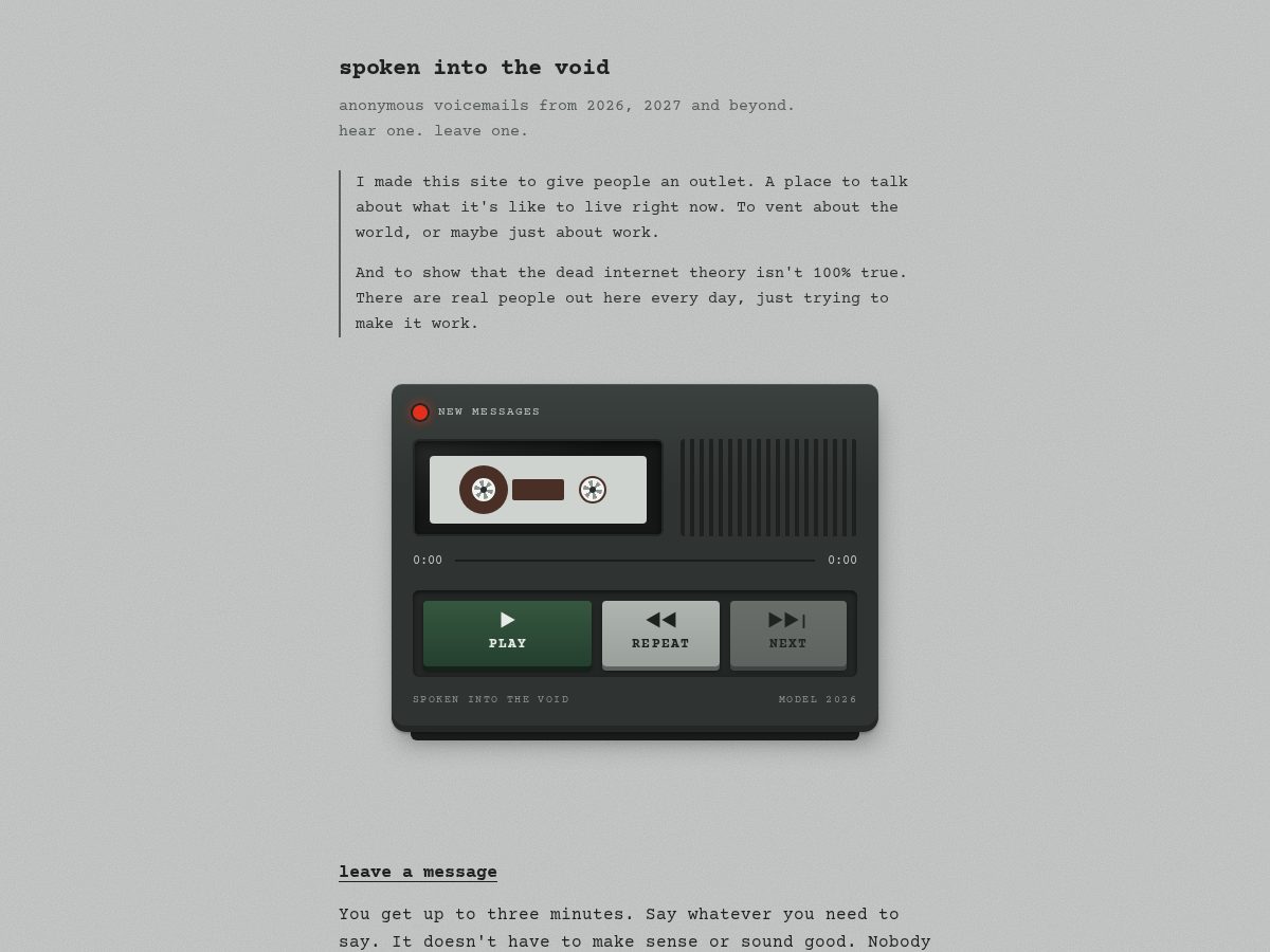 Landing-page snapshot of spokenintothevoid.com