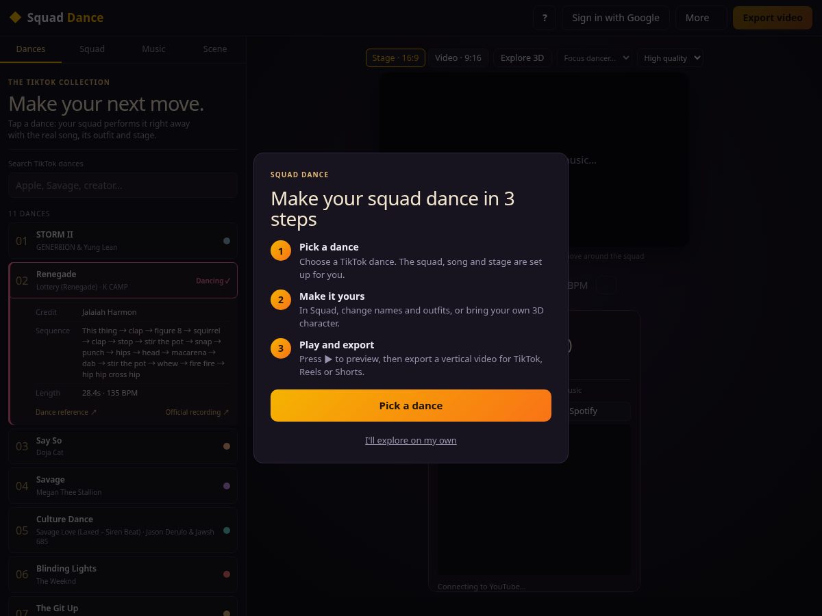 Landing-page snapshot of squaddance.com