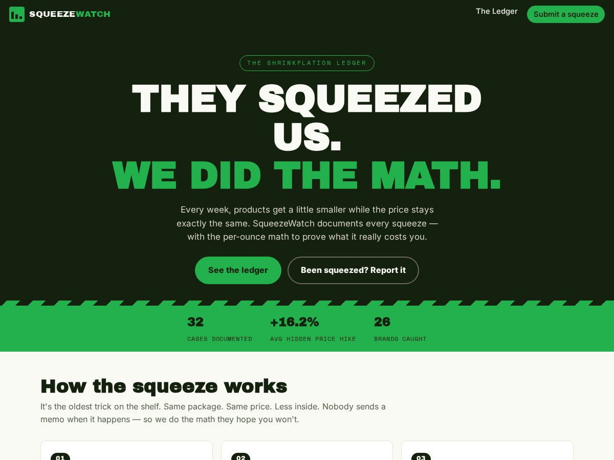 Landing-page snapshot of squeezewatch.com