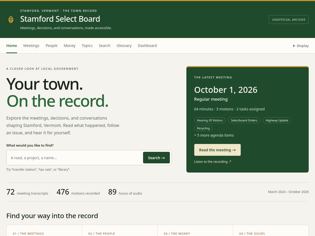 Landing-page snapshot of stamfordvt.org
