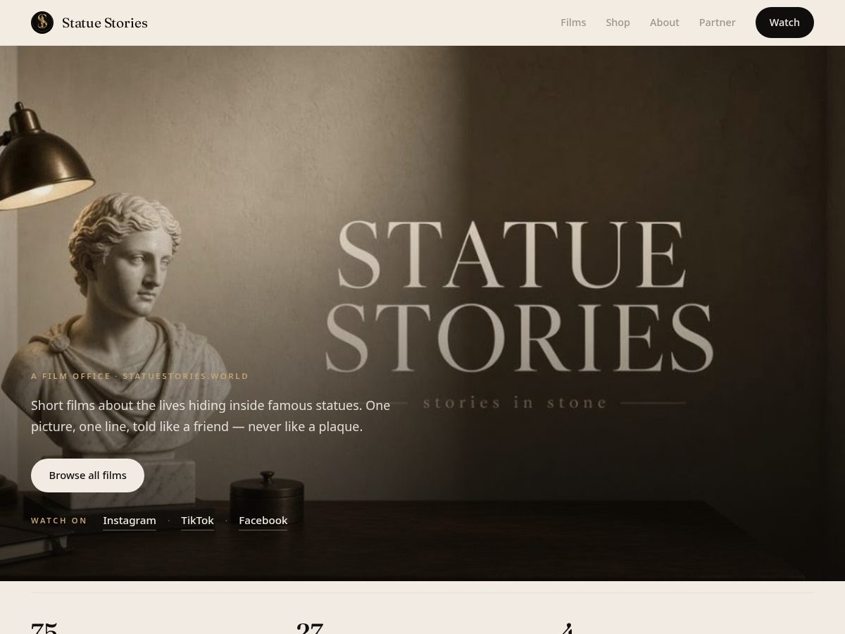 Landing-page snapshot of statuestories.world