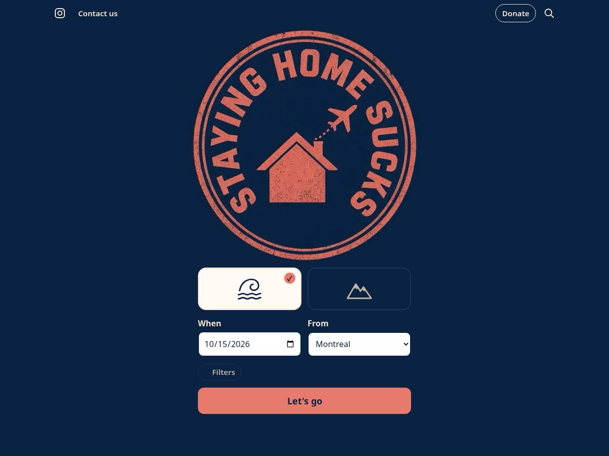 Landing-page snapshot of stayinghomesucks.com