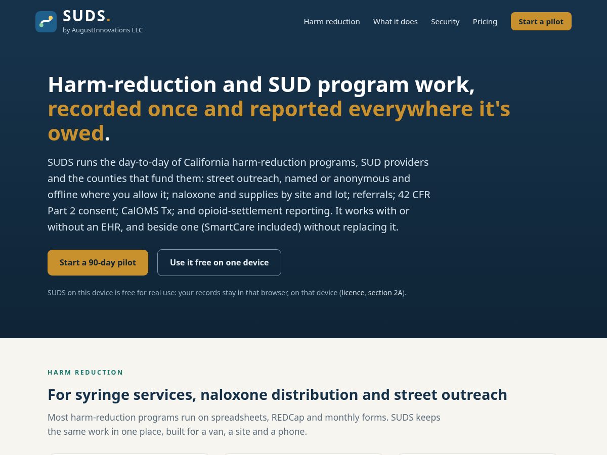 Landing-page snapshot of sudsdata.com