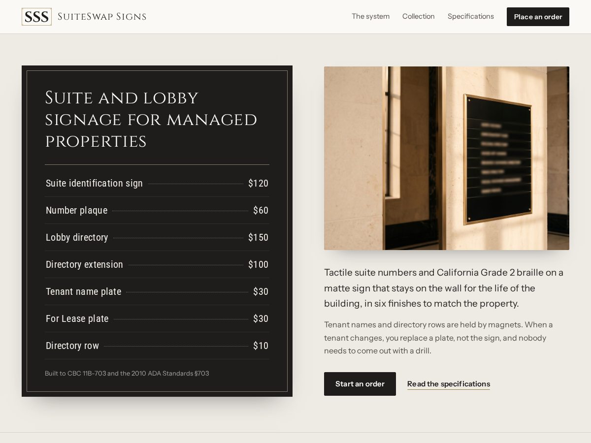 Landing-page snapshot of suiteswapsigns.com