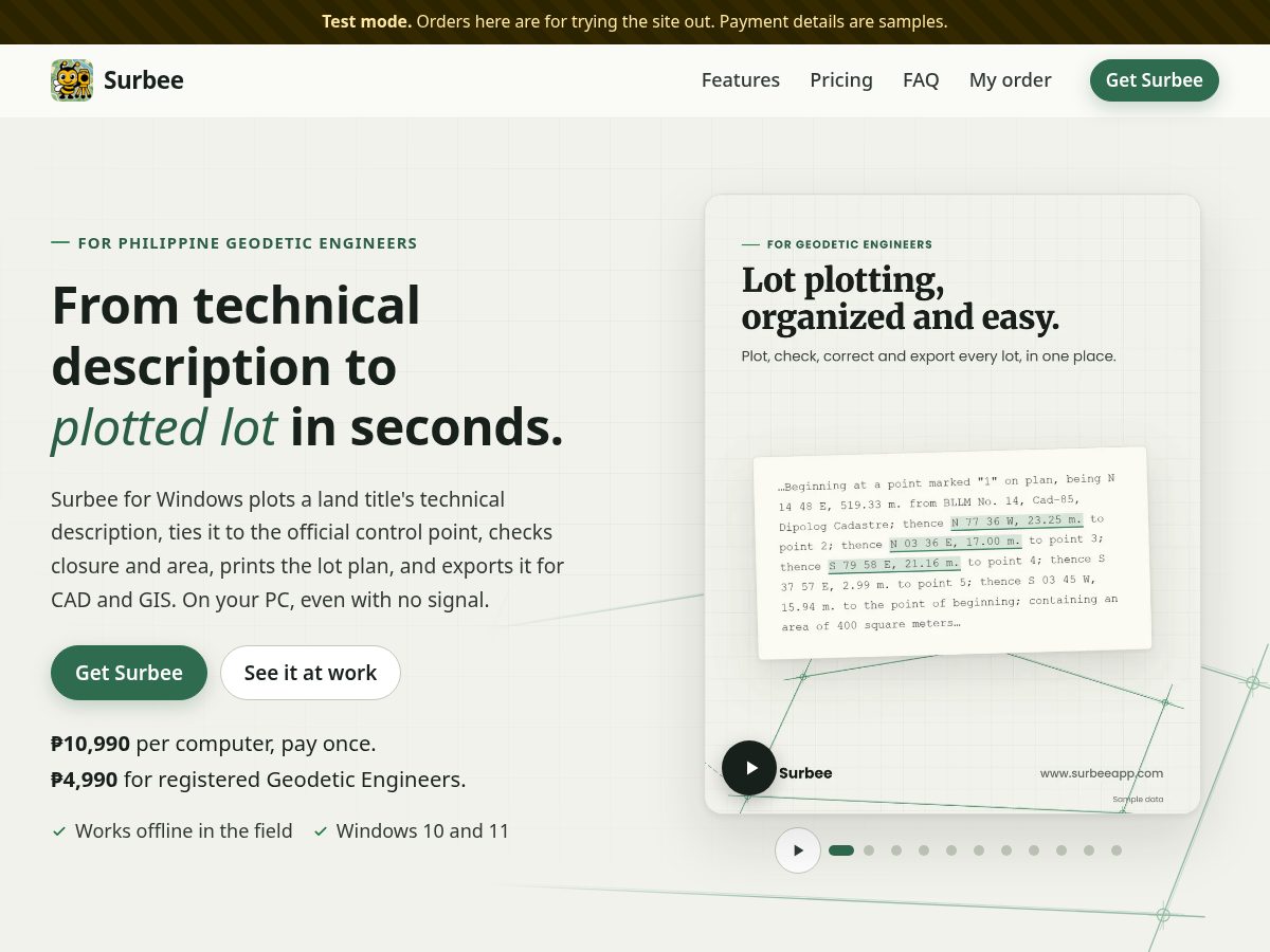 Landing-page snapshot of surbeeapp.com