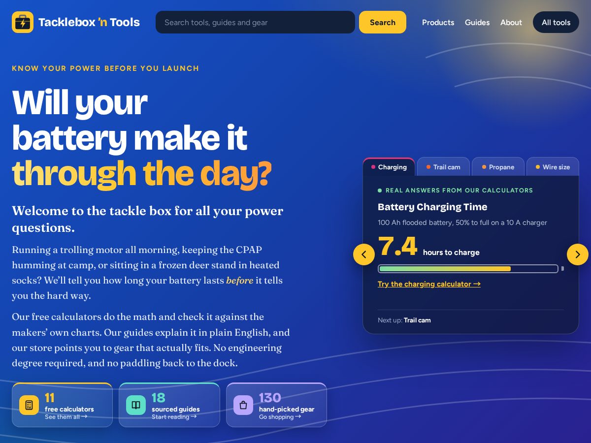 Landing-page snapshot of tackleboxntools.com