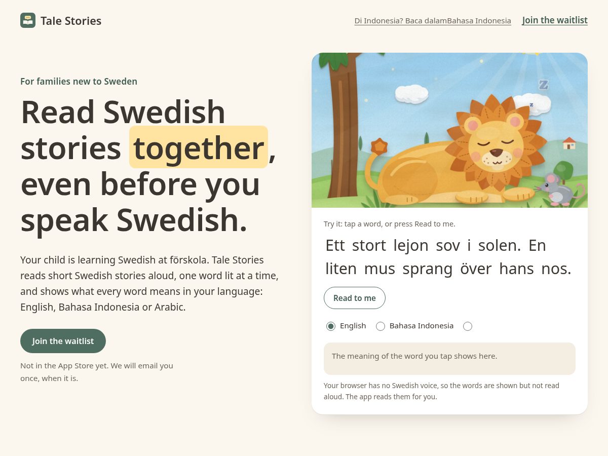 Landing-page snapshot of talestories.app