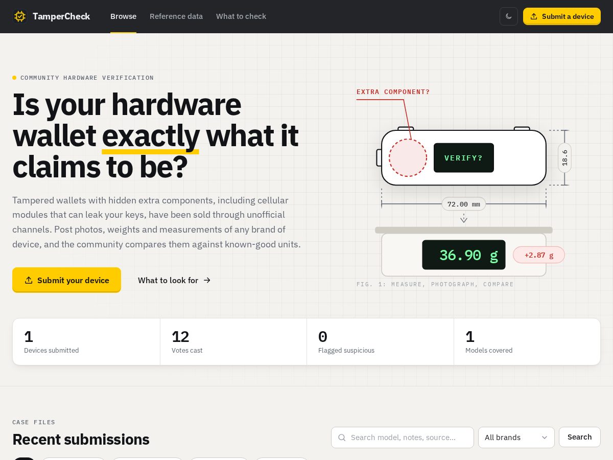 Landing-page snapshot of tampercheck.org