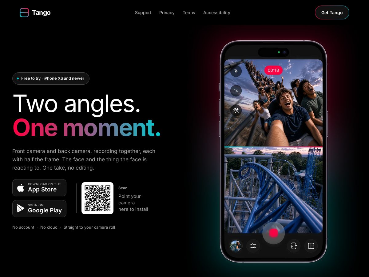 Landing-page snapshot of tangocamera.com