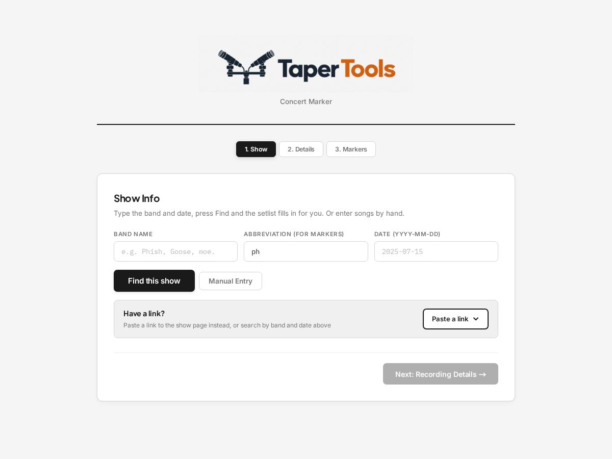 Landing-page snapshot of tapertools.com