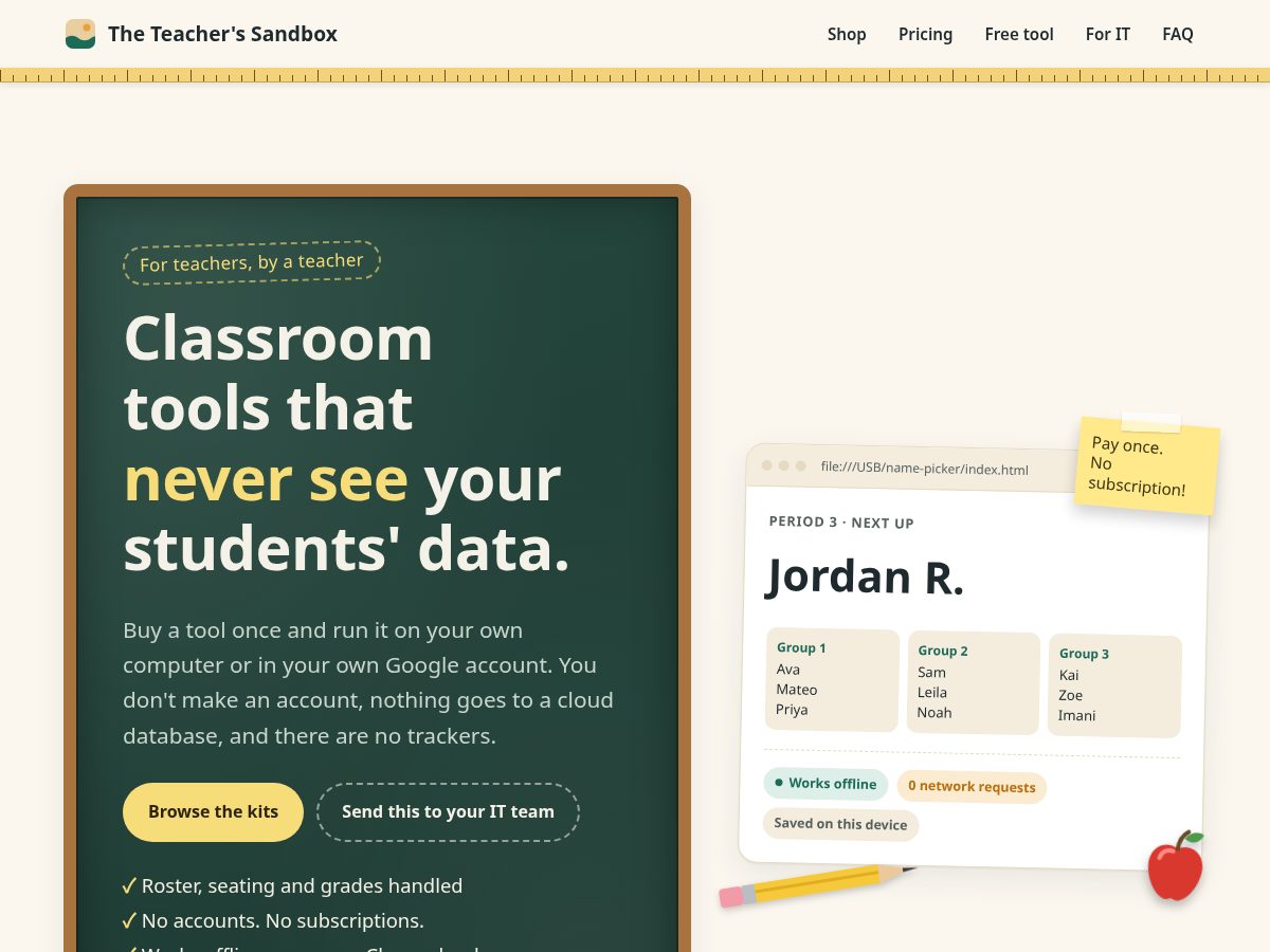 Landing-page snapshot of teacherssandbox.com